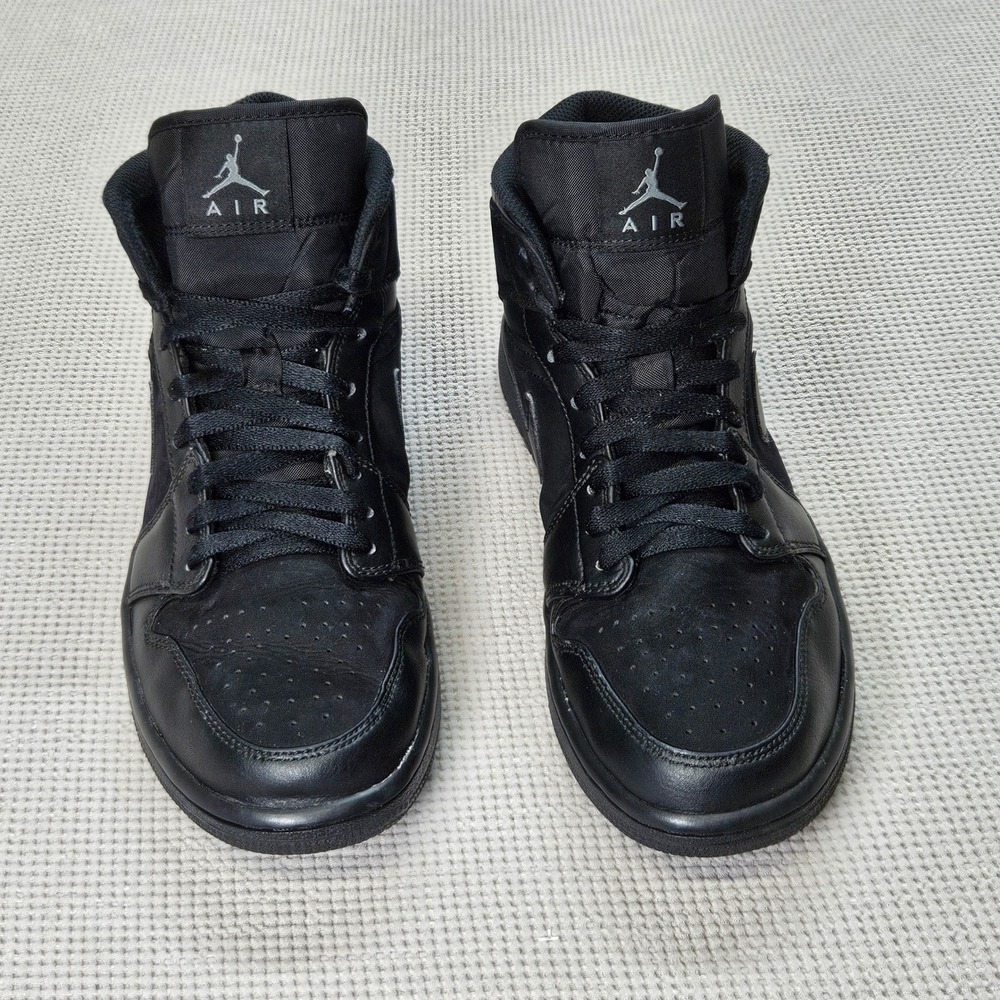 Jordan 1 Mid Triple Black Mens Sneakers 554724-050 Size 9 Black Black AS IS. - Picture 13 of 16